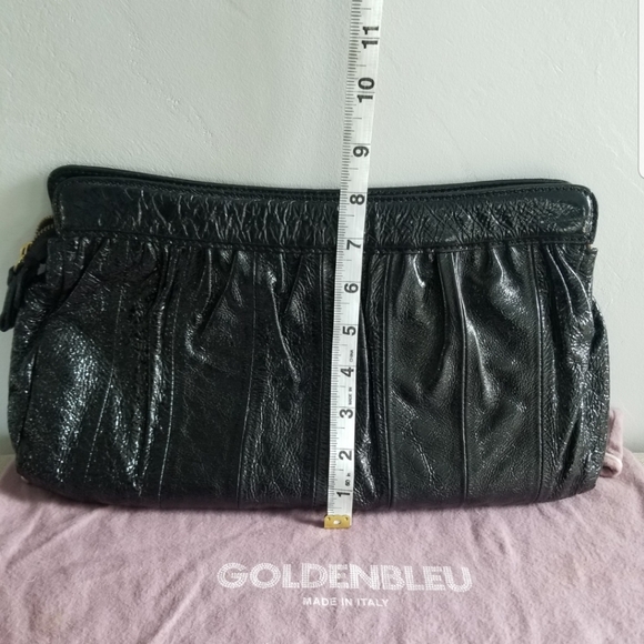 Vintage Y2K Black Patent Leather Clutch Goldenbleu Tiffany Oversized Zippered - Picture 10 of 12